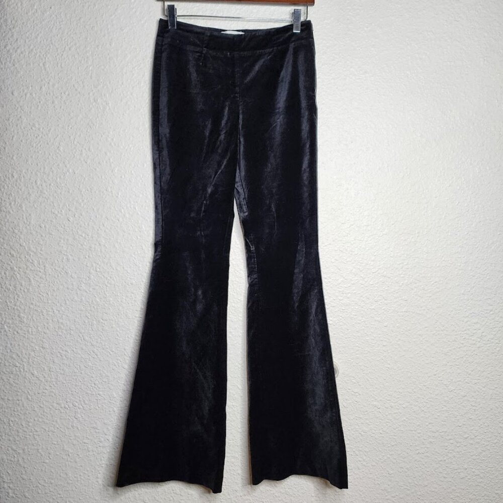 Anthropologie Black Velvet Flared Side Zip Closure Pants Women's Size 0